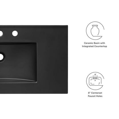 Cayman Bathroom Sink ceramic black integrated countertop with 3 faucet holes by Modway on Tampa Home & Garden Store