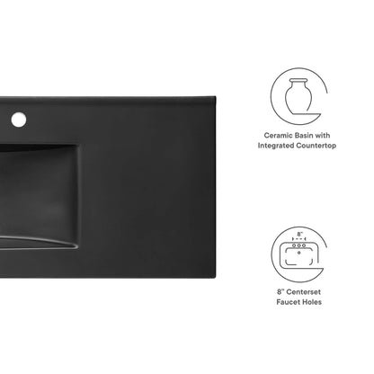 Cayman basin bathroom sink by Modway, black, integrated countertop; faucet holes diagram on Tampa Home & Garden Store