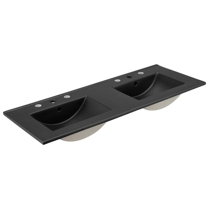 Cayman double basin bathroom sink by Modway in matte black with dual bowls and faucet holes on Tampa Home & Garden Store