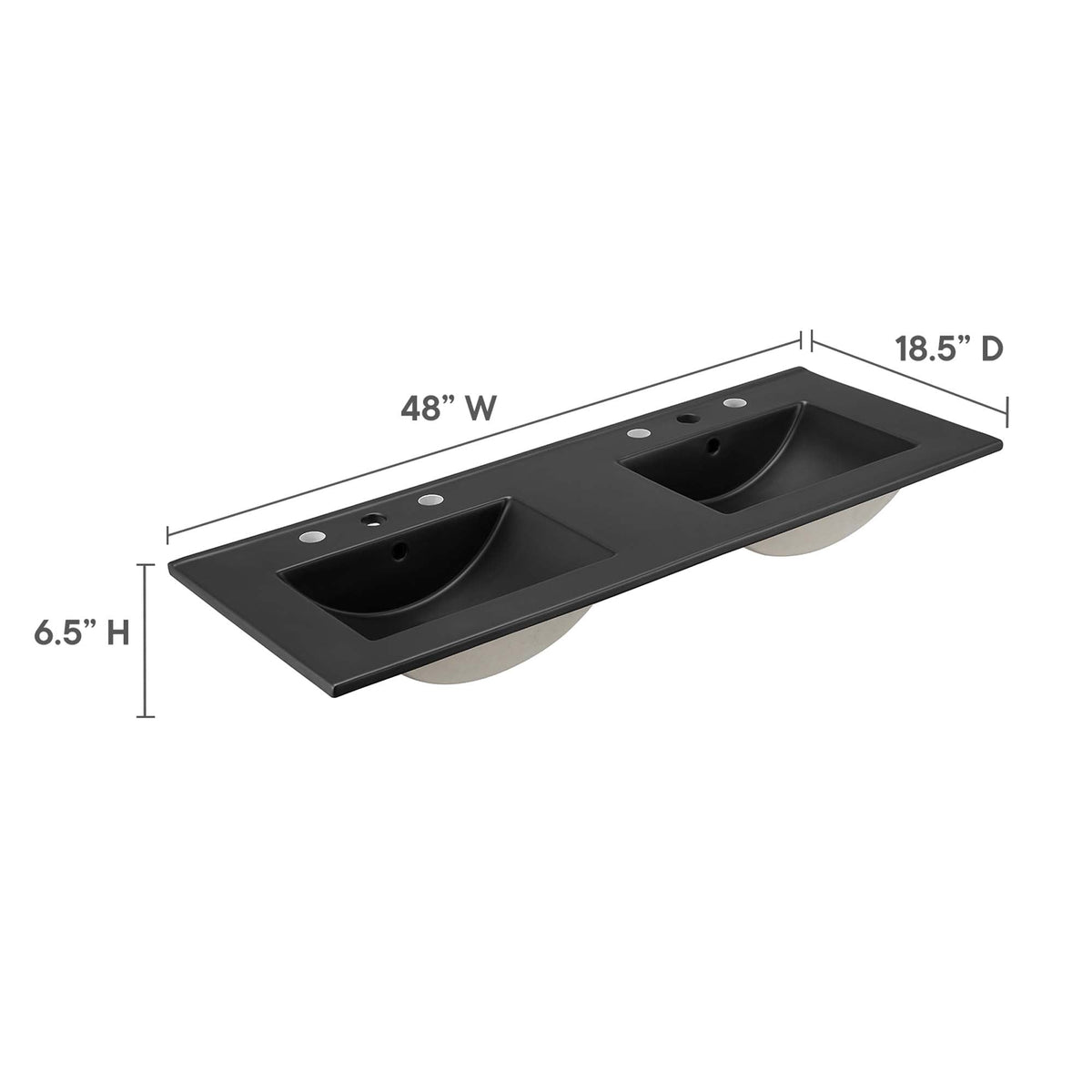 Cayman double-basin bathroom sink by Modway, black rectangular countertop with two basins on Tampa Home & Garden Store