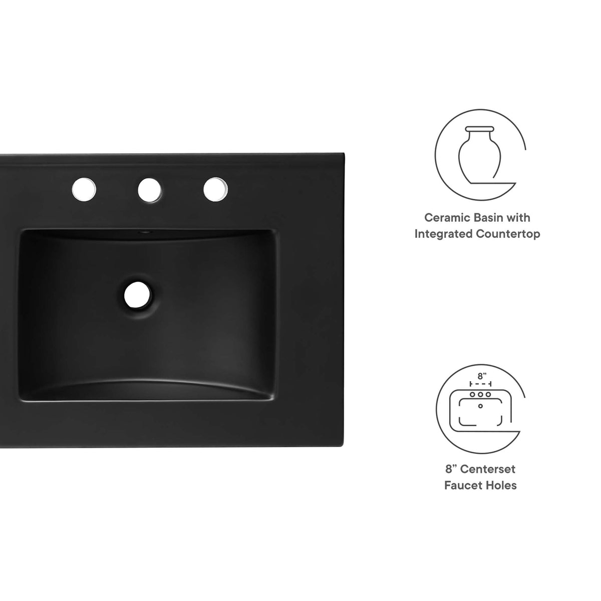 Cayman double basin bathroom sink by Modway in black ceramic with integrated countertop on Tampa Home & Garden Store