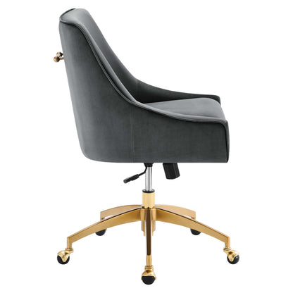 Discern Performance Velvet Office Chair by Modway, gray velvet upholstery, gold-tone 5-star base on Tampa Home & Garden Store