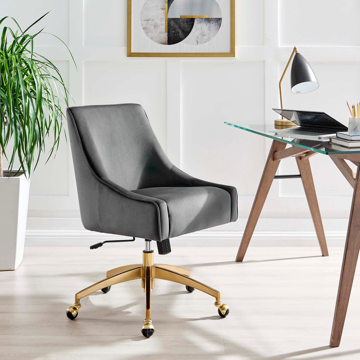 Discern Performance Velvet Office Chair gray velvet with gold base by Modway on Tampa Home & Garden Store