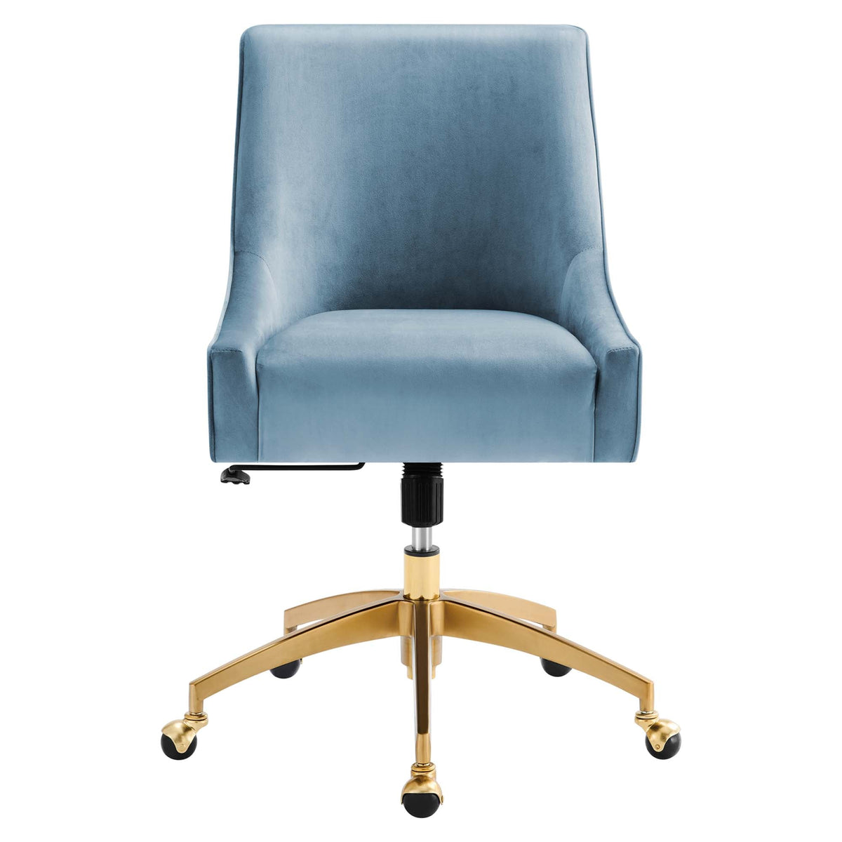 Discern Performance Velvet Office Chair in blue velvet with a gold base and caster wheels on Tampa Home & Garden Store