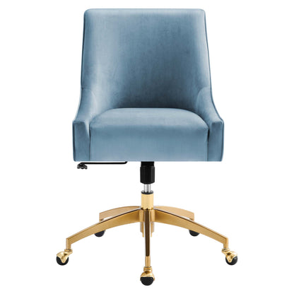 Discern Performance Velvet Office Chair in blue velvet with a gold base and caster wheels on Tampa Home & Garden Store