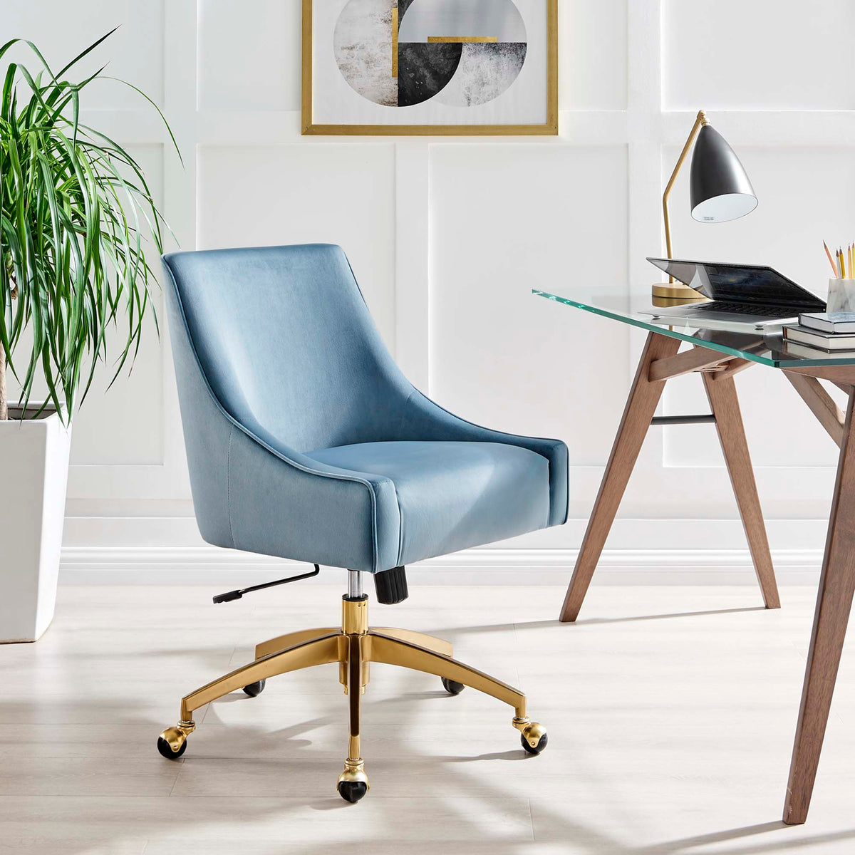 Discern Performance Velvet Office Chair by Modway blue velvet with gold base on Tampa Home & Garden Store