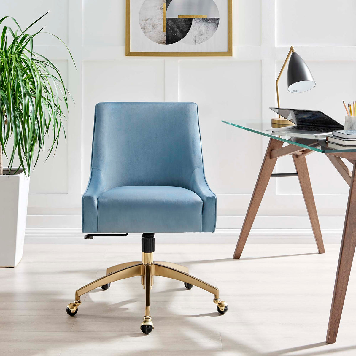 Discern Performance Velvet Office Chair by Modway in blue velvet with a gold base on Tampa Home & Garden Store