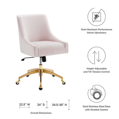 Discern Performance Velvet Office Chair by Modway in blush pink velvet with gold base and casters on Tampa Home & Garden Store