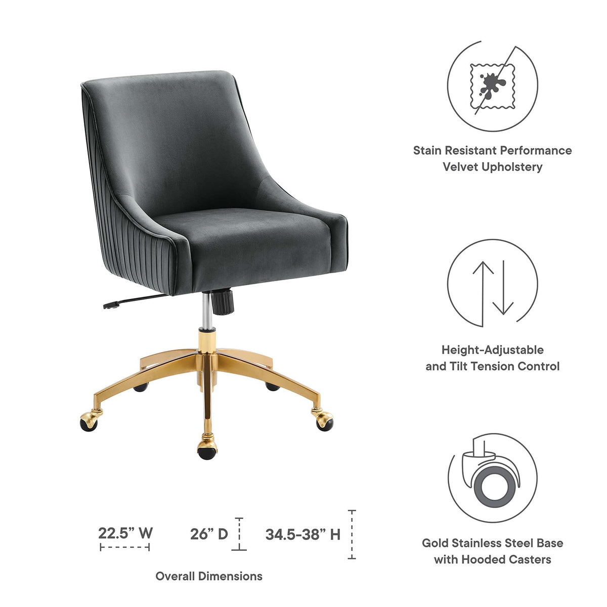Discern Performance Velvet Office Chair by Modway in gray velvet with gold base on Tampa Home & Garden Store