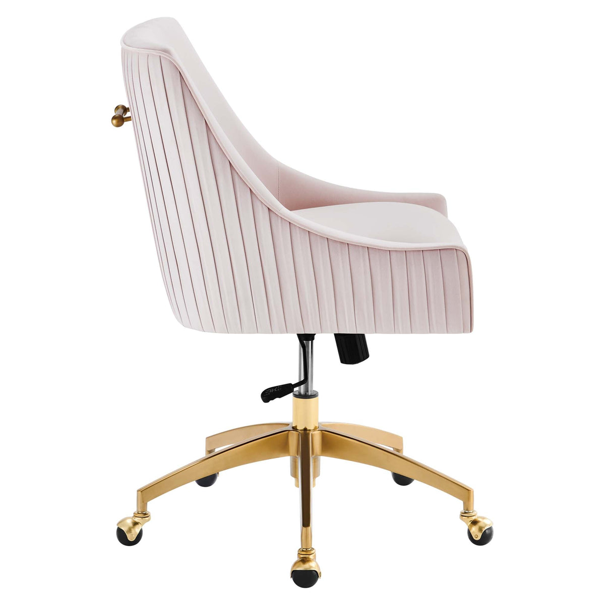 Discern velvet office chair in pink with gold base and casters on Tampa Home & Garden Store
