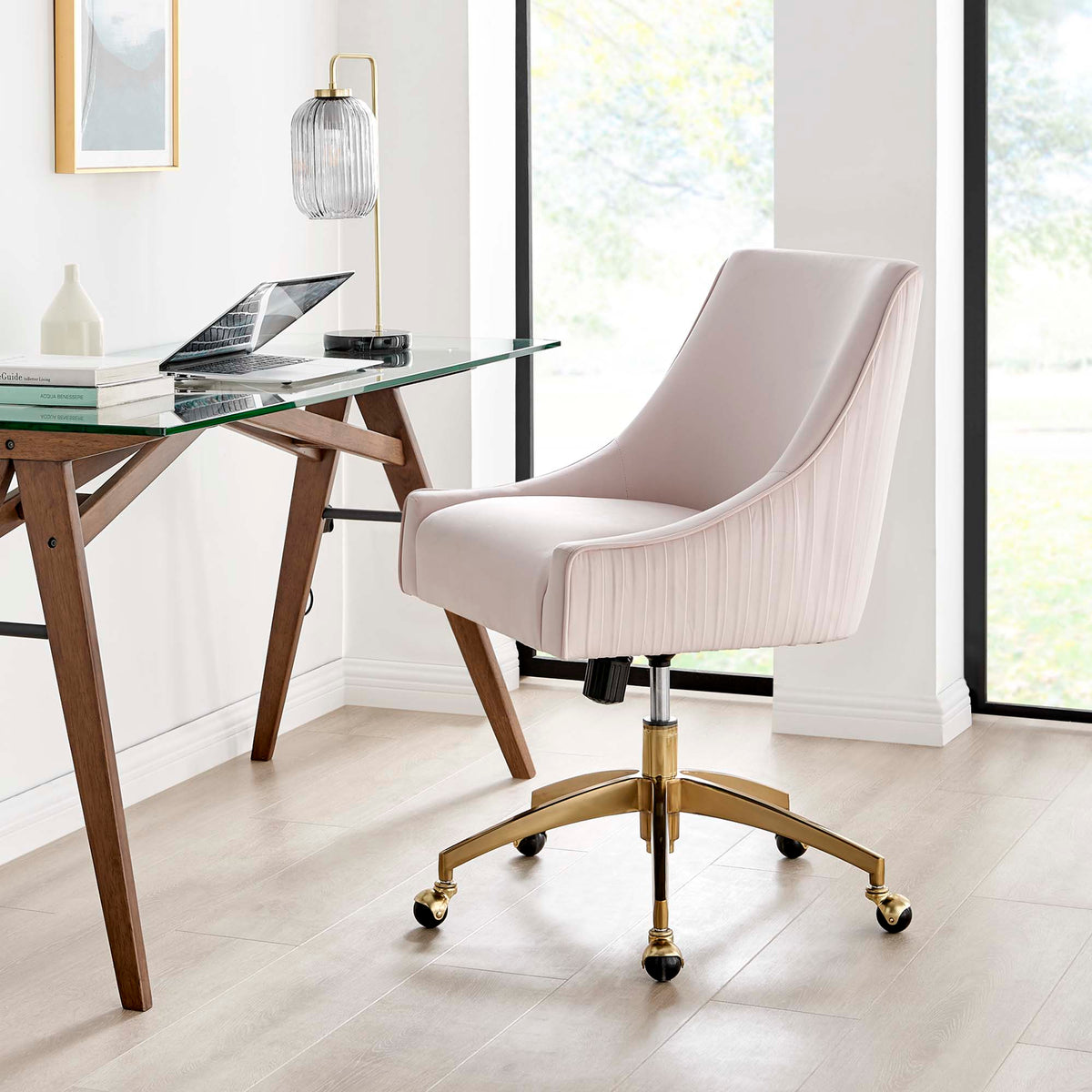 Modway Discern Performance Velvet Office Chair in pink velvet with gold base on Tampa Home & Garden Store