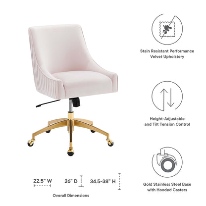 Discern Velvet Office Chair by Modway in gray pink velvet with gold base and hooded casters on Tampa Home & Garden Store