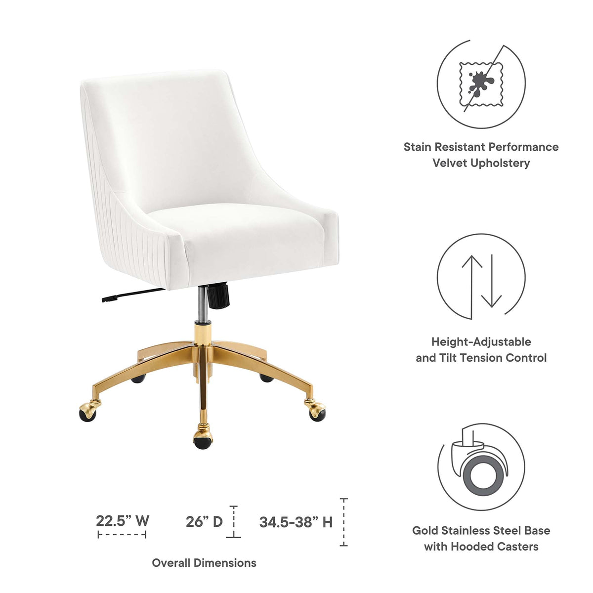 Discern Performance Velvet Office Chair by Modway white velvet upholstery with gold base on Tampa Home & Garden Store
