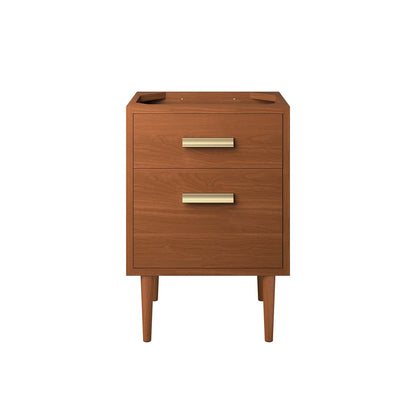 Cassia 24-inch teak wood bathroom vanity cabinet with brass bar pulls and tapered legs on Tampa Home & Garden Store