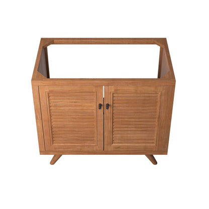 Birdie 36in teak wood bathroom vanity cabinet with two slatted doors and angled legs on Tampa Home & Garden Store