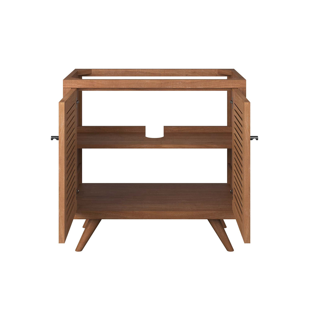 Birdie 36in teak wood bathroom vanity cabinet with slatted doors and open shelf HouseOfZazla on Tampa Home & Garden Store