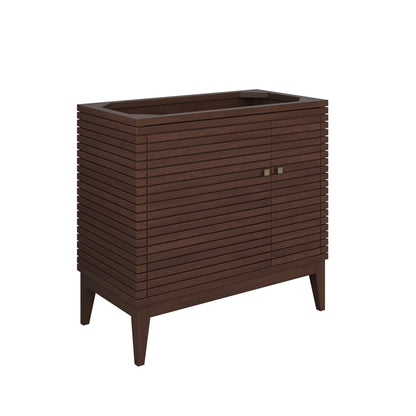 Ledger 36in wood bathroom vanity cabinet in dark brown with slatted exterior and angled legs by Modway on Tampa Home & Garden Store
