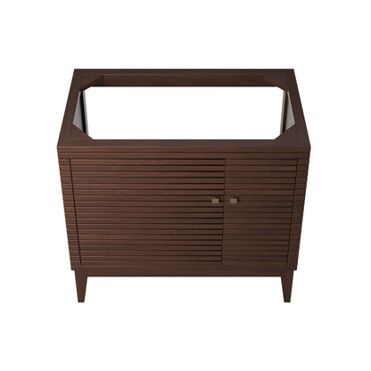 Ledger 36in wood bathroom vanity cabinet in dark brown with slatted panels on Tampa Home & Garden Store