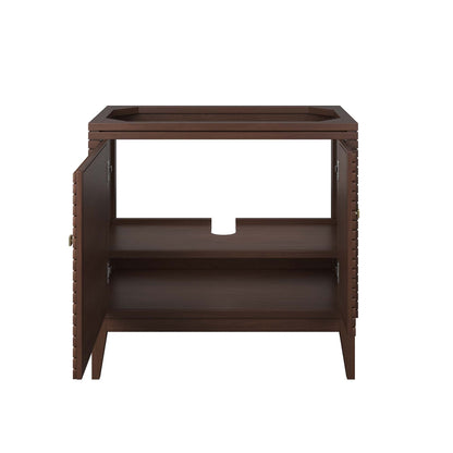 Ledger 36in wood bathroom vanity cabinet in dark brown with slatted frame and open-door storage by HouseOfZazla on Tampa Home & Garden Store