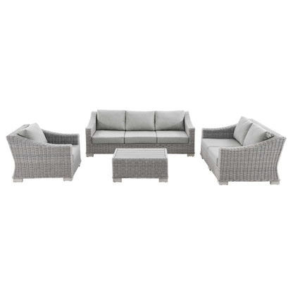 Conway 4-Piece outdoor wicker rattan furniture set with gray cushions and coffee table on Tampa Home & Garden Store