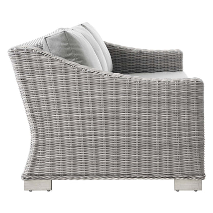 Conway 4-Piece Outdoor Wicker Sofa Sectional with light gray cushions, rattan weave on Tampa Home & Garden Store