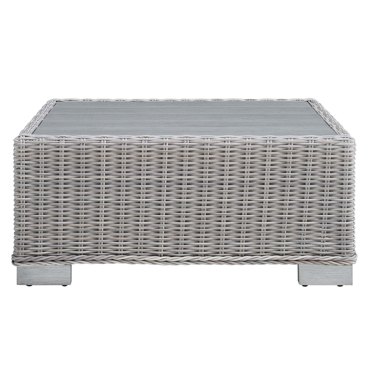 Conway outdoor wicker rattan patio coffee table by Modway, gray woven with braided edge on Tampa Home & Garden Store