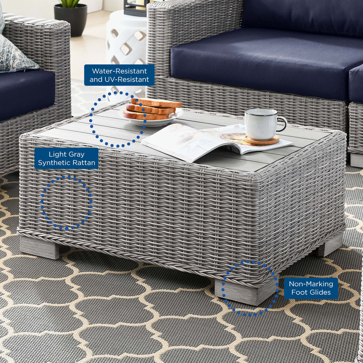 Conway 4-Piece Outdoor Patio Wicker Rattan Furniture Set by Modway with navy cushions on Tampa Home & Garden Store