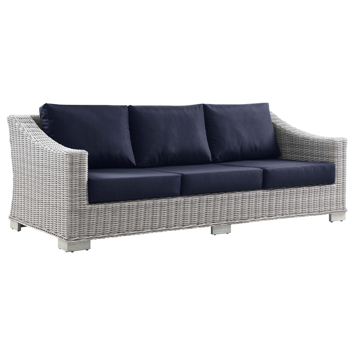 Conway 4-Piece Outdoor Wicker Rattan Furniture Set navy cushions on light gray wicker by Modway on Tampa Home & Garden Store