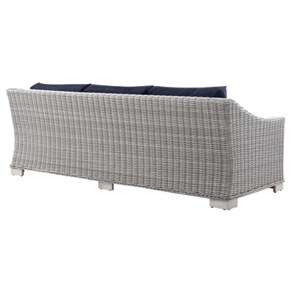 Conway 4-Piece Outdoor Wicker Sofa Set with navy cushions, light gray rattan by HouseOfZazla on Tampa Home & Garden Store