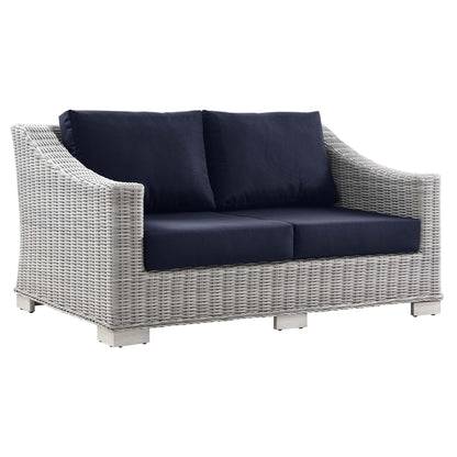 Conway 4-piece outdoor wicker sectional with navy cushions on Tampa Home & Garden Store