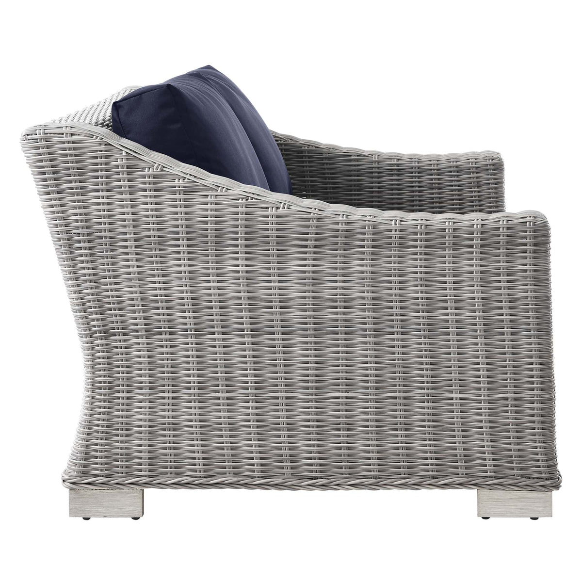 Conway 4-Piece outdoor wicker rattan sofa set with navy cushions on gray wicker on Tampa Home & Garden Store