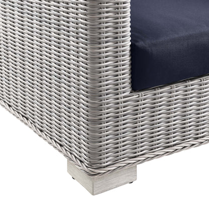 Conway 4-Piece Outdoor Patio Wicker Rattan Furniture Set grey wicker frame with navy cushions on Tampa Home & Garden Store