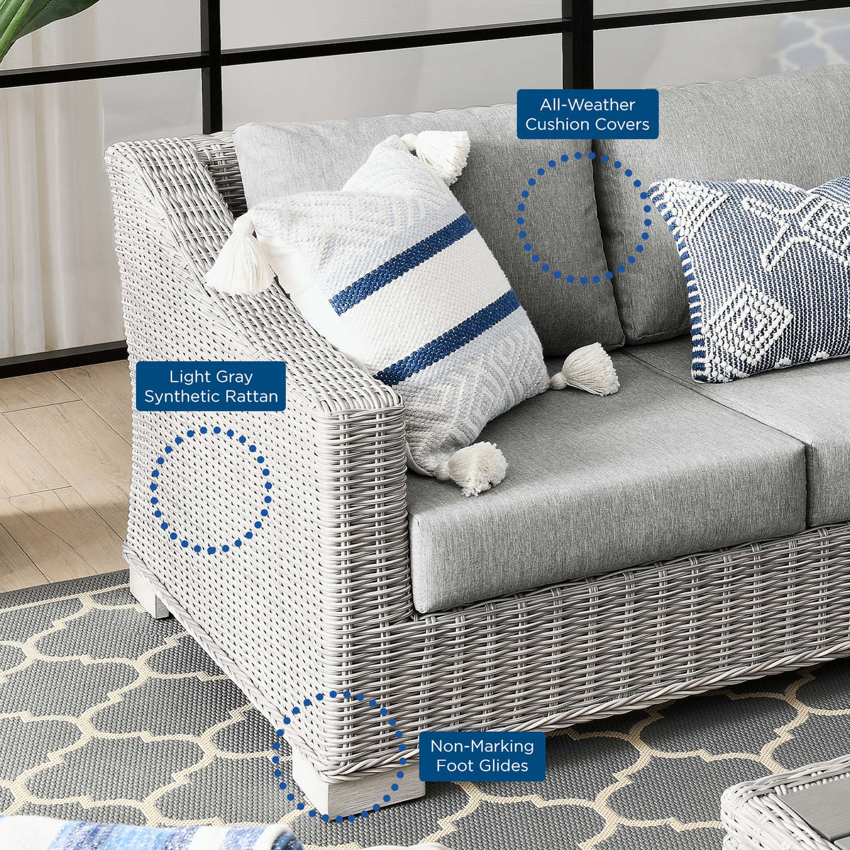 Conway 4-Piece Outdoor Patio Wicker Rattan Set by Modway, with light gray cushions on Tampa Home & Garden Store