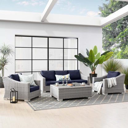 Conway 4-Piece outdoor wicker rattan furniture set navy cushions sofa chairs coffee table on Tampa Home & Garden Store