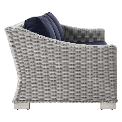 Conway 4-Piece Patio Wicker Rattan Sofa Set by Modway with navy cushions, gray wicker on Tampa Home & Garden Store