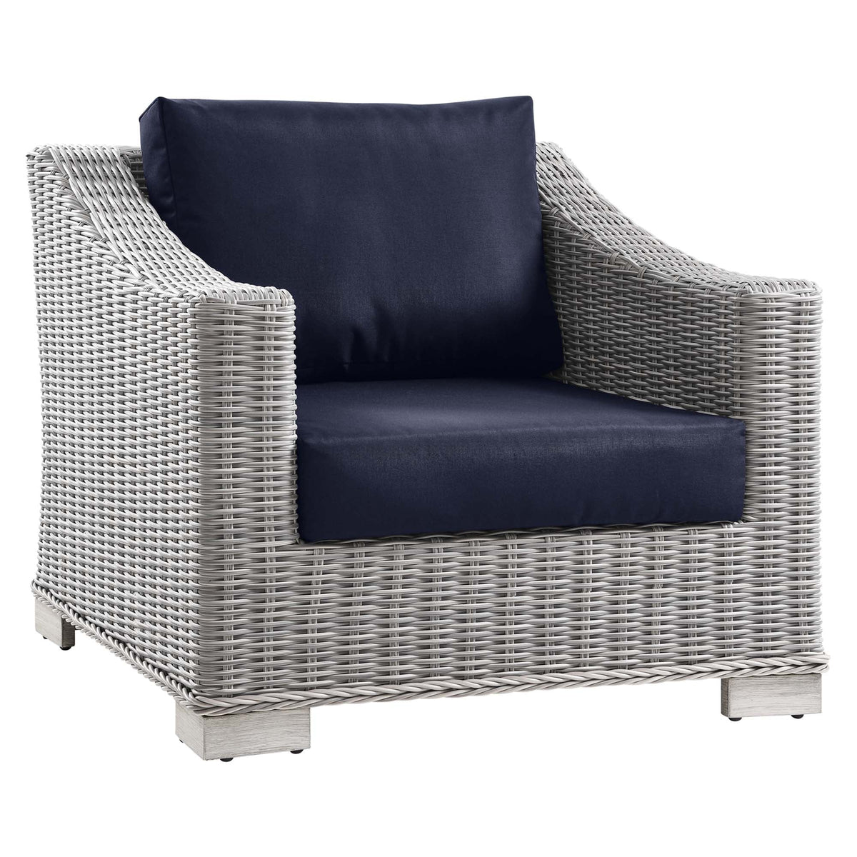 Conway 4-Piece Outdoor Wicker Set with navy cushions, gray rattan by HouseOfZazla on Tampa Home & Garden Store