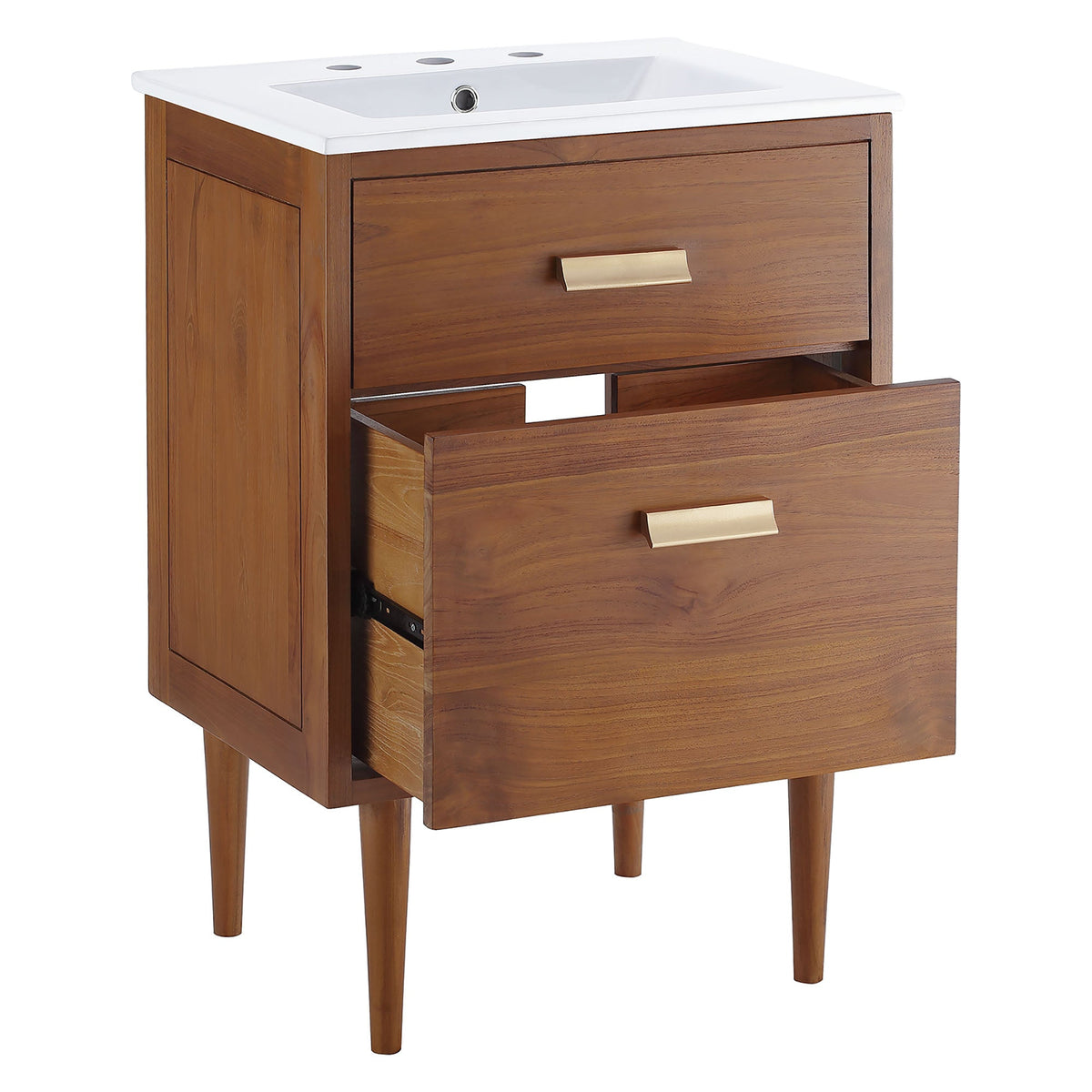 Cassia 24in bathroom vanity with white ceramic sink, warm walnut wood finish, HouseOfZazla on Tampa Home & Garden Store