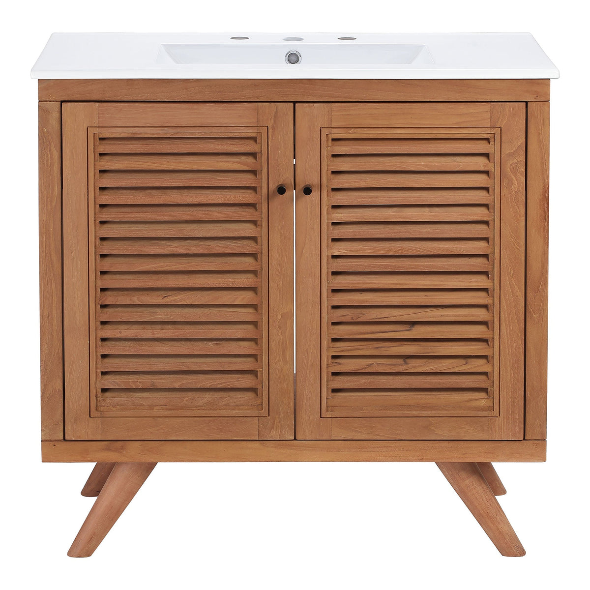 Birdie 36in bathroom vanity by Modway; natural wood with white countertop, slatted doors on Tampa Home & Garden Store