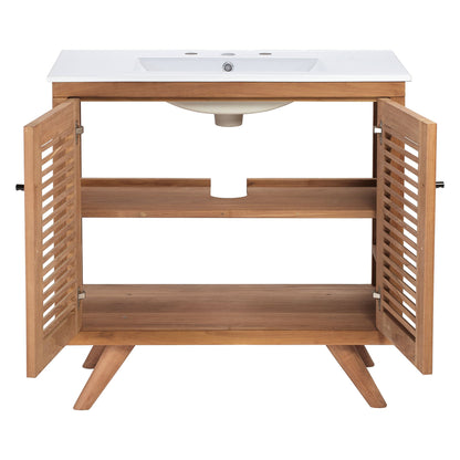 Birdie 36in bathroom vanity with white countertop and integrated sink, natural wood frame on Tampa Home & Garden Store