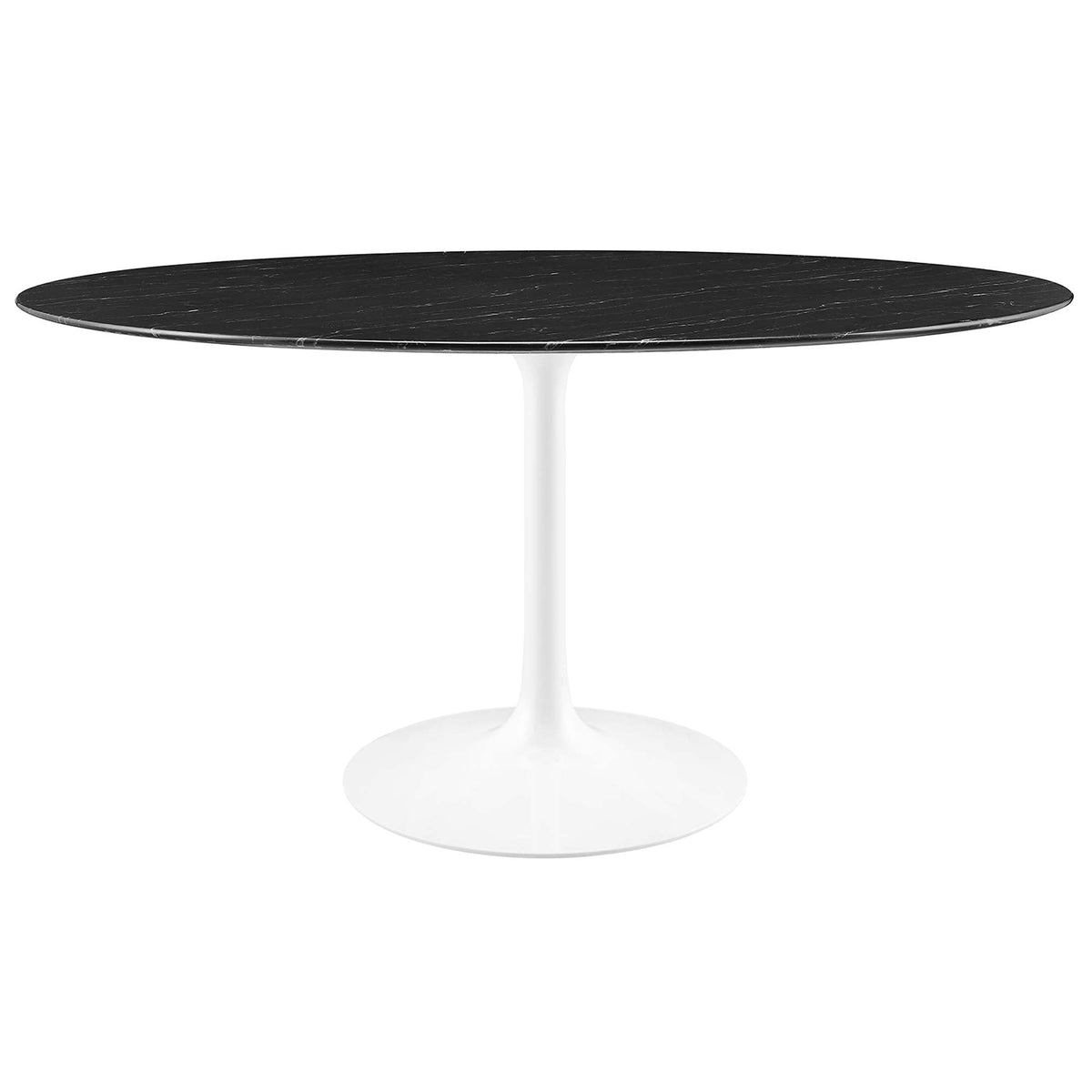 Lippa 60-inch round black faux marble dining table with white tulip pedestal base on Tampa Home & Garden Store