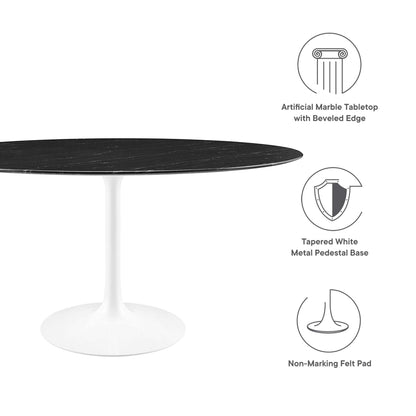Lippa 60-inch round faux marble dining table with black top and white pedestal base on Tampa Home & Garden Store