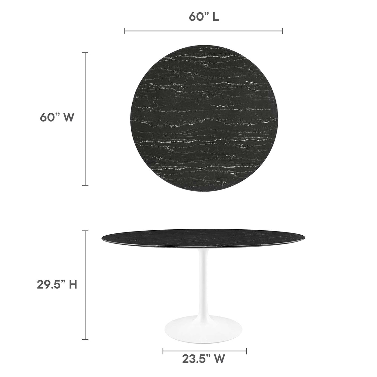 Lippa 60in faux marble dining table black veined top, pedestal base by HouseOfZazla on Tampa Home & Garden Store