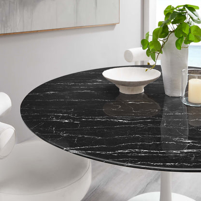 Lippa 60in round faux marble dining table with black veined top and white pedestal base on Tampa Home & Garden Store