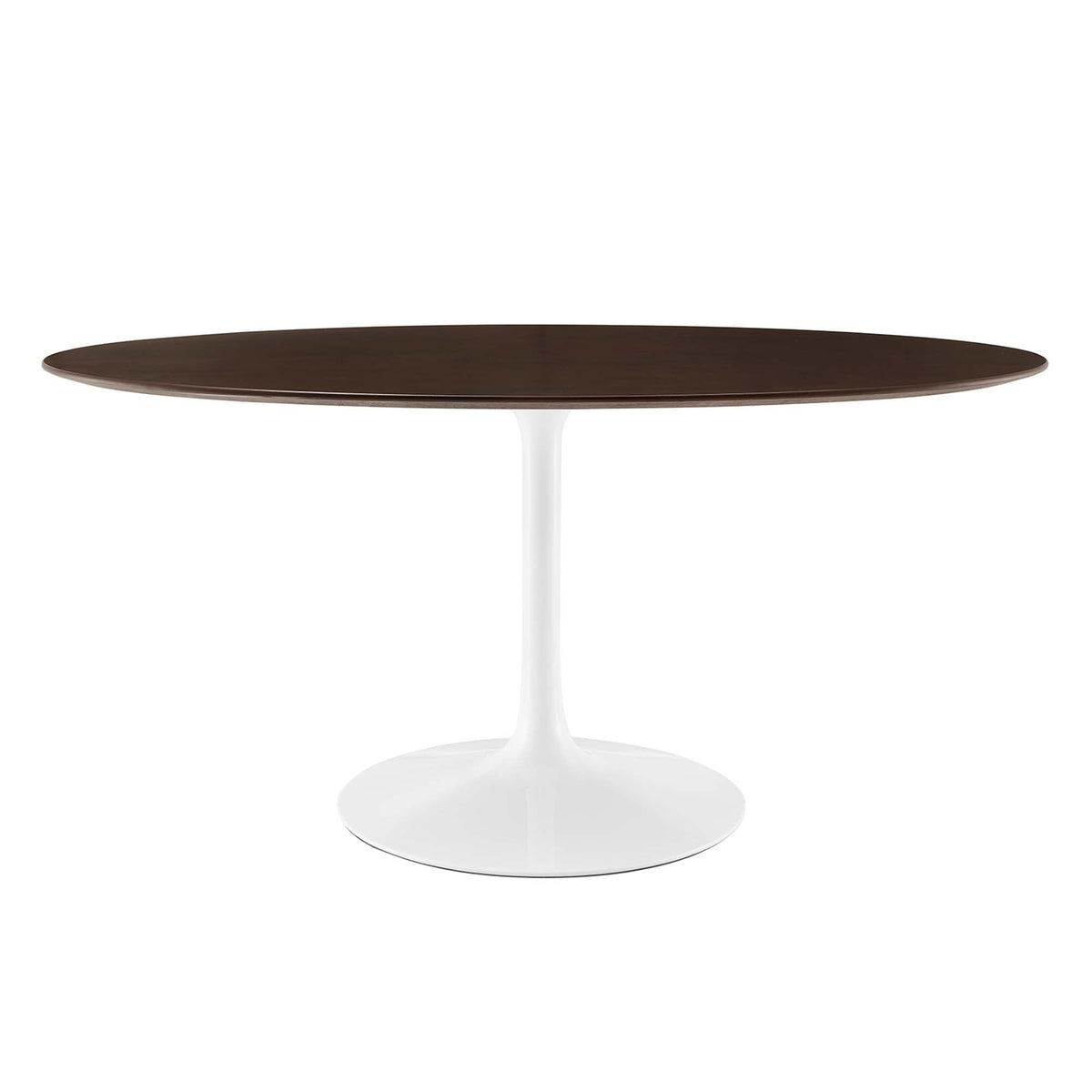 Lippa 60 inch oval cherry walnut wood dining table with white pedestal base on Tampa Home & Garden Store
