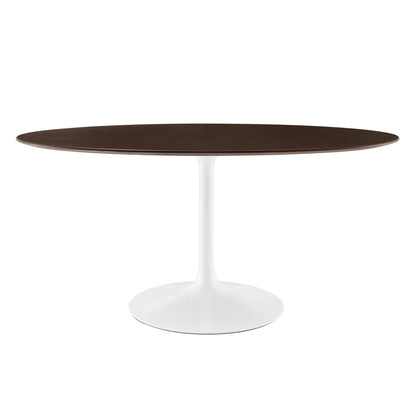 Lippa 60 inch oval cherry walnut wood dining table with white pedestal base on Tampa Home & Garden Store