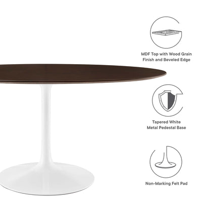 Lippa 60in oval cherry walnut wood dining table with white pedestal base by Modway on Tampa Home & Garden Store