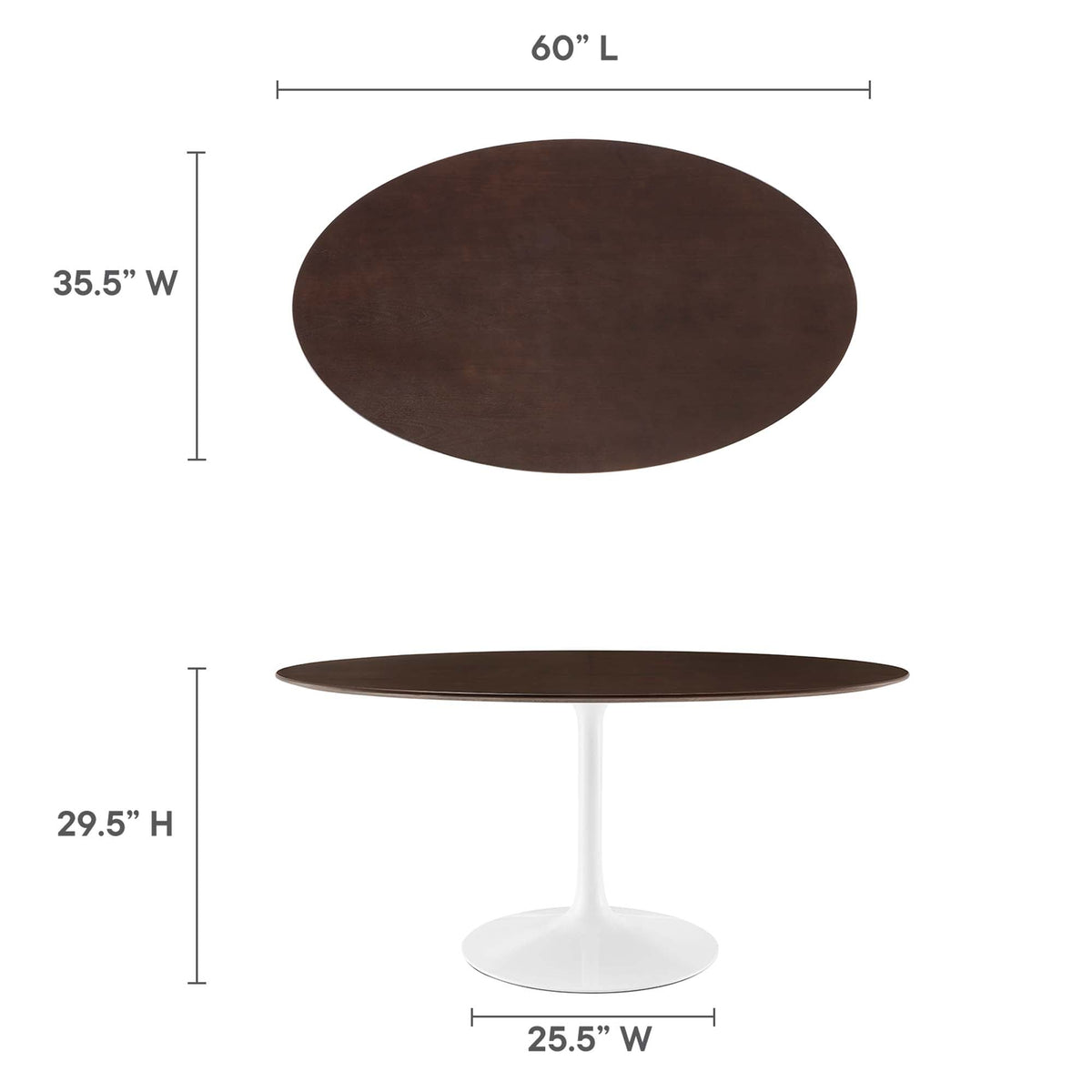 Lippa 60in oval cherry walnut wood dining table with white pedestal base on Tampa Home & Garden Store
