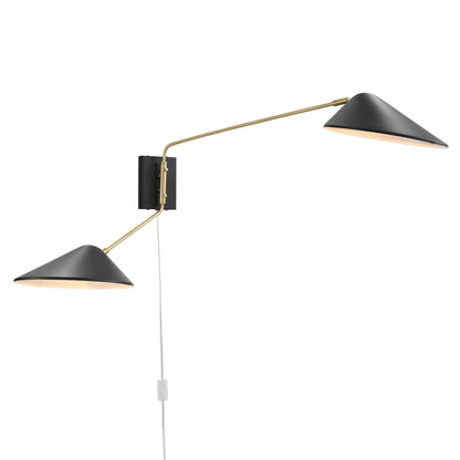 Journey 2-Light Swing Arm Wall Sconce by HouseOfZazla with black shades and brass arms on Tampa Home & Garden Store