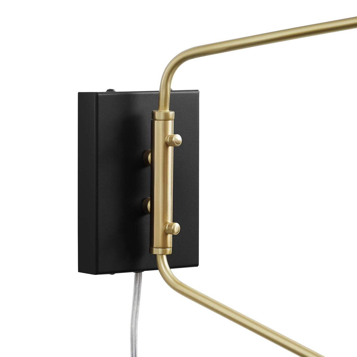 Journey 2-Light Swing Arm Wall Sconce gold brass curved arm with black backplate on Tampa Home & Garden Store