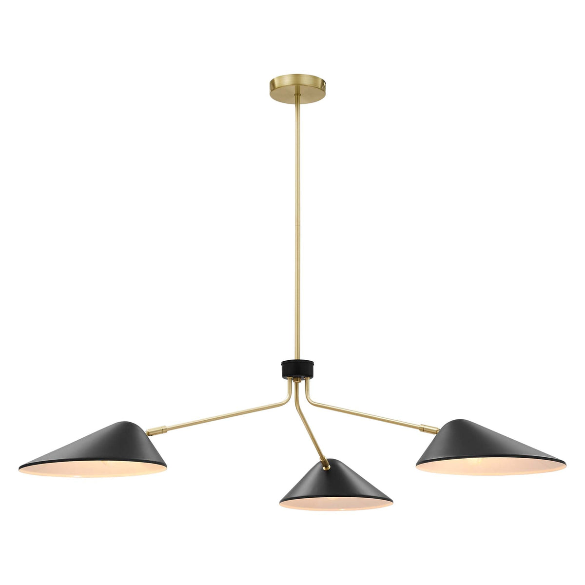 Journey 3-Light Arm Pendant, brass gold finish with black shades, 14-inch chandelier by Modway on Tampa Home & Garden Store